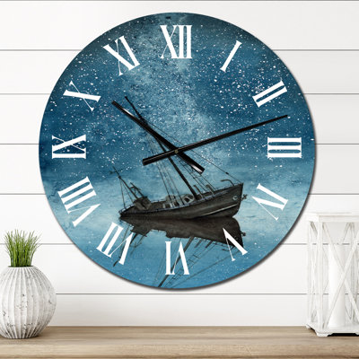 Ship with a Night Sky Street - Horloge murale nautique et côtière
