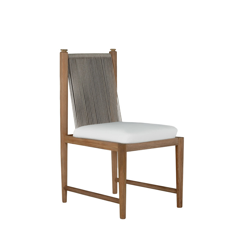 Pacifica Outdoor Teak Dining Side Chair with Sunbrella Cushion, No Welt + Standard Fill, Bali Mist