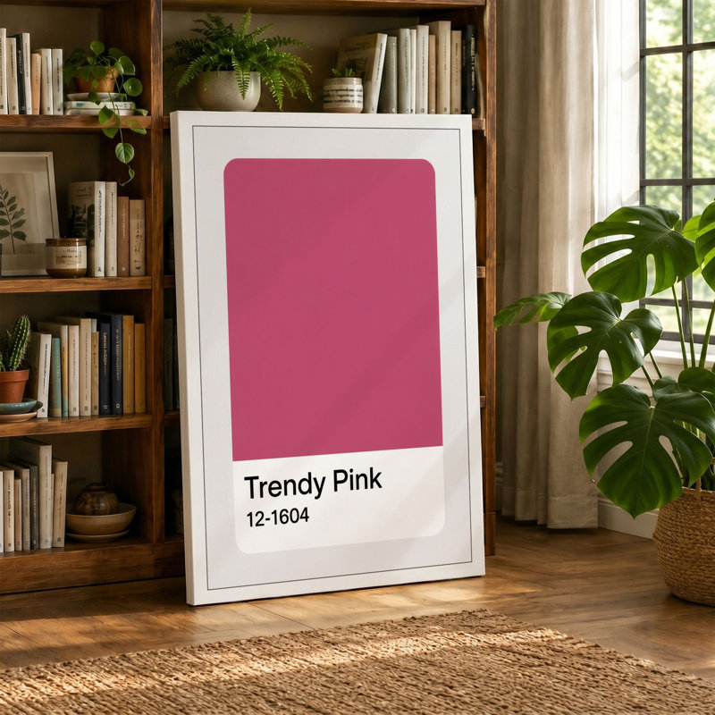 Trendy Pink Swatch Minimalist - Wrapped Canvas, 18x12 - 45.7 x 30.5 cm, Terracotta Border