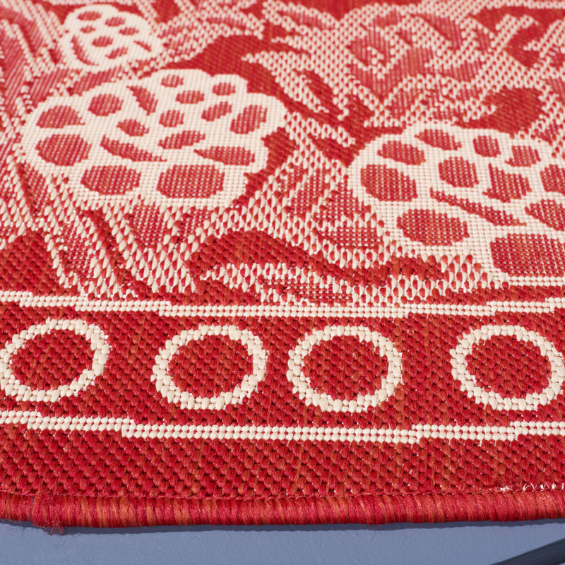 Tapis d'intérieur / extérieur à motif floral Havza, Rond 6 pi 7 po