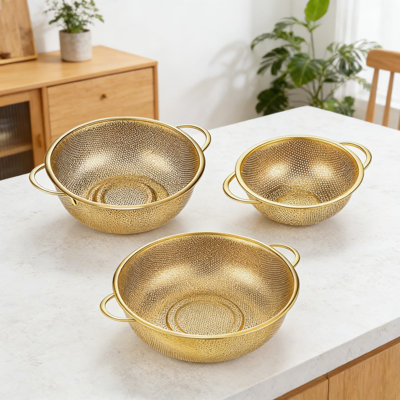 Stainless Steel Colander Set With Handle, Fine Mesh Strainer For Draining Pasta, Rinsing Vegetables, And Straining Soups, Rust Resistant Kitchen Essential