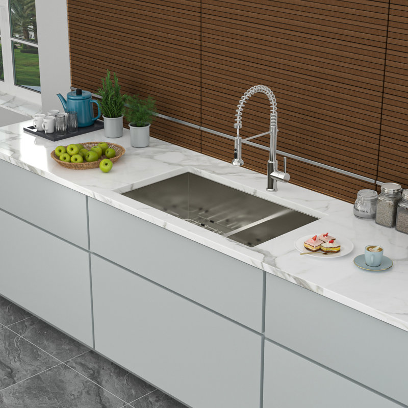 28" Double Bowl 60/40  Undermount Stainless Steel Kitchen Sink 16 Gauge, 10" Deep Basins, Rear 3.5 Drain, X Grooves For Quick Water Removal, 3Mm Soundproofing, Condensation Coating, Comes With Drying