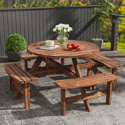 8-Seater Carbonized Wood Garden Dining Set 