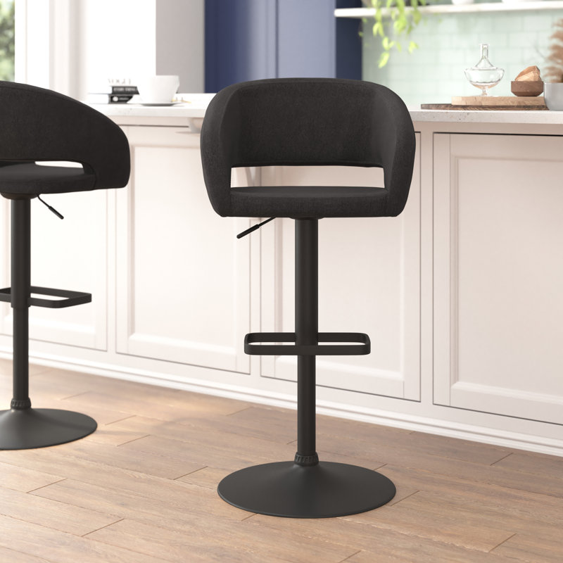 Amberlie Modern Upholstered Adjustable-Height Barstool with Footrest by Flash Furniture, 1, Black, Black
