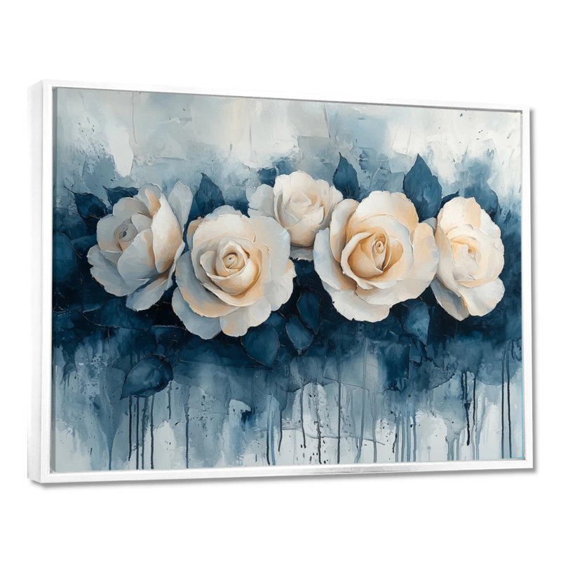 Elegant Aqua Winter Roses Elegance - Roses, art mural, H 12 po x l 20 po, Impression encadrée flottante sans passe-partout