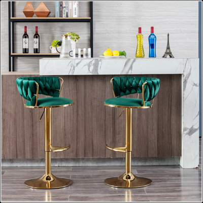 Tabourets de bar, avec repose-pieds chromé et base pivotante à hauteur réglable en hauteur
