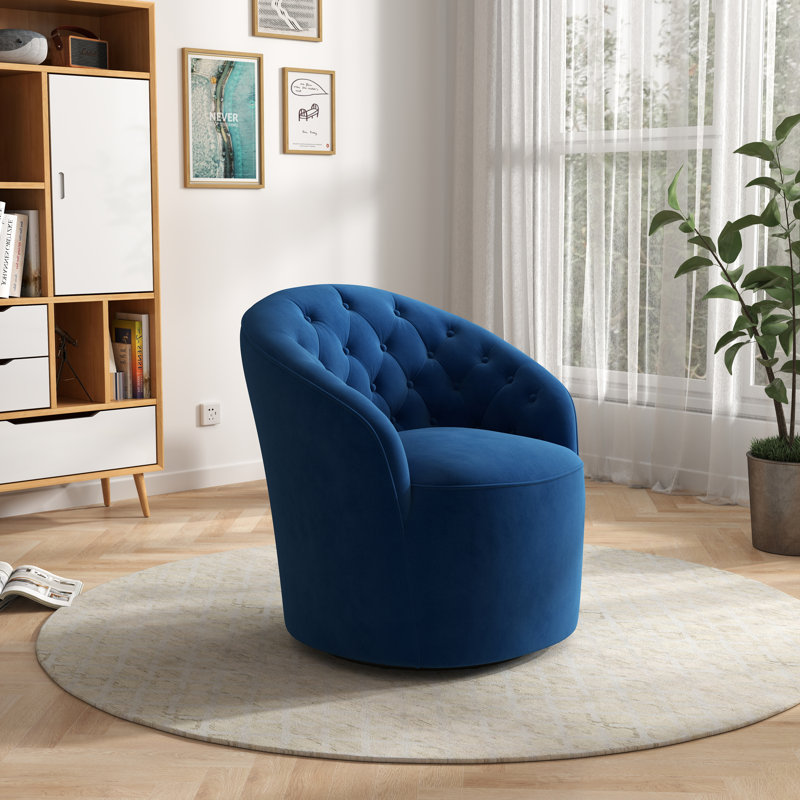Keiera Velvet Swivel Barrel Chair, Navy Velvet