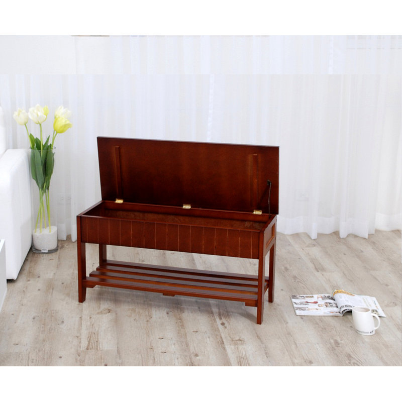 Banc à chaussures en bois massif avec rangement, Cerisier