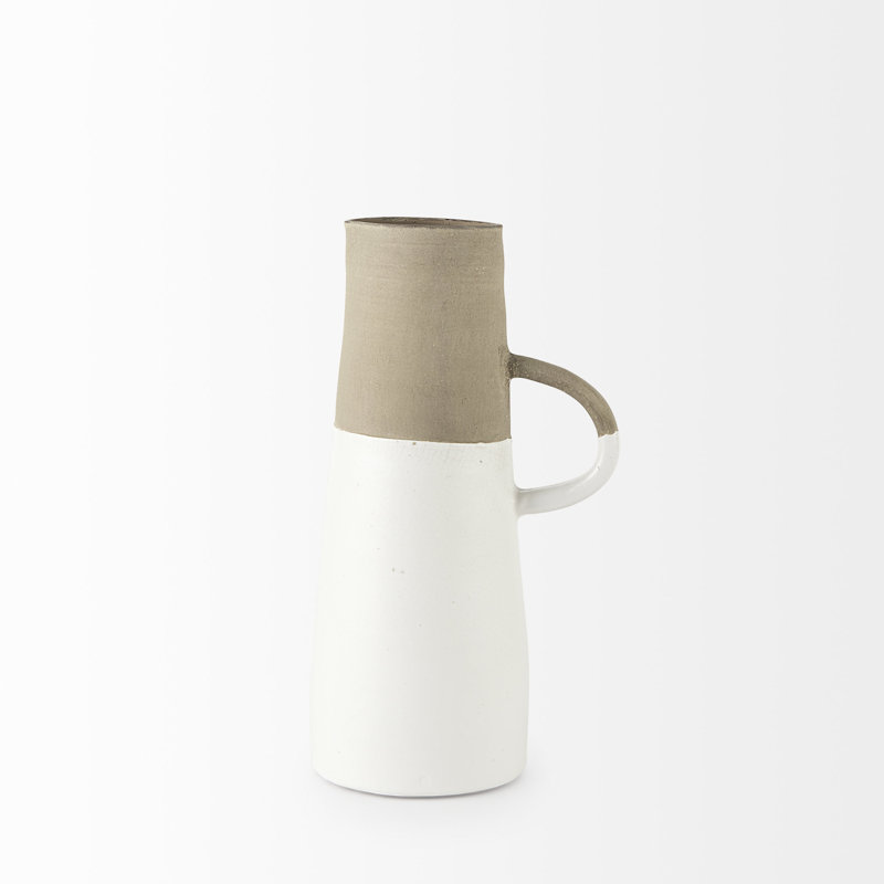Vase de table en céramique Hindley, H 13,6 po x l 5,1 po x P 7,5 po, Blanc / beige