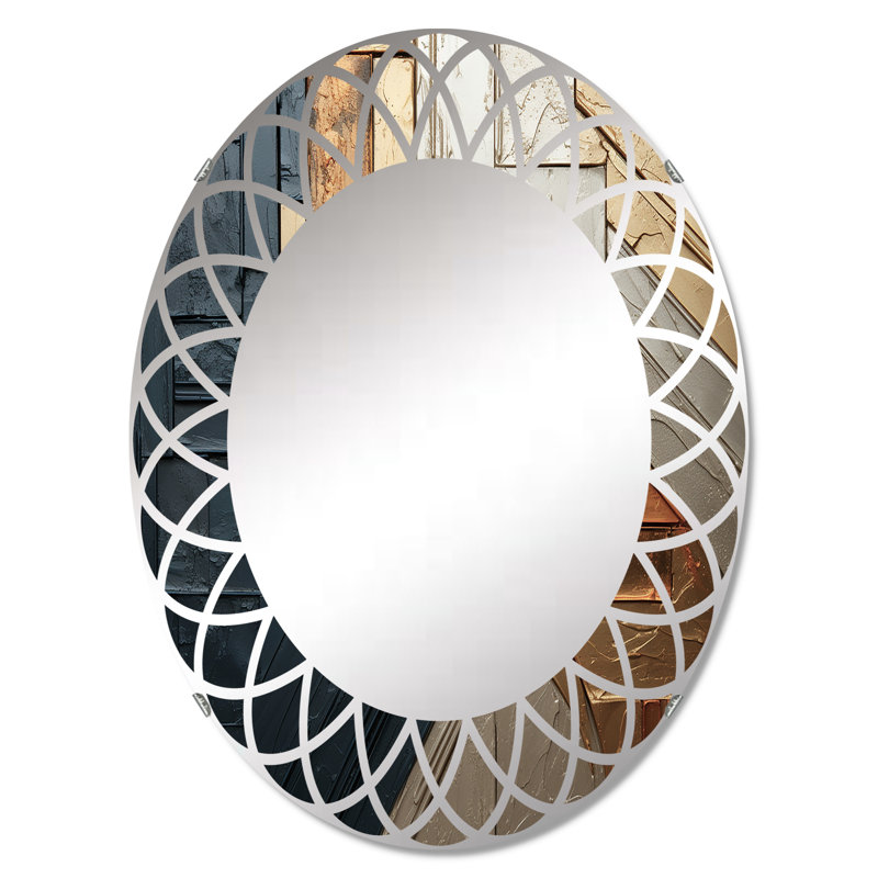Gold Grey Gleaming Geometry II Oval Mirror, 30" x 20"