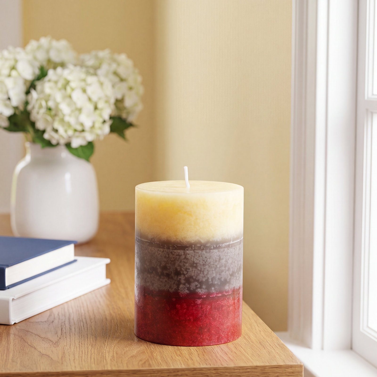 Unscented Pillar Candle, 4" H x 3" W x 3" D