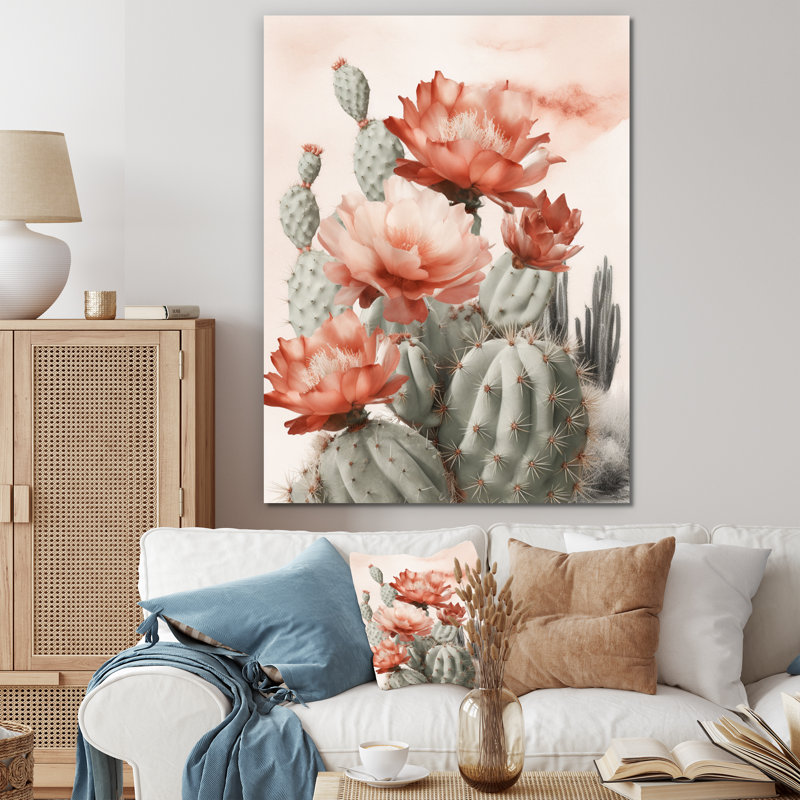 Cactus du désert rouge Louver sur toile, H 20 po x l 12 po, Toile tendue