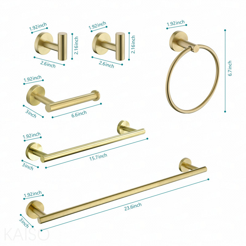 6 Piece Stainless Steel Bathroom Towel Rack Set Wall Mount, Brushed Gold