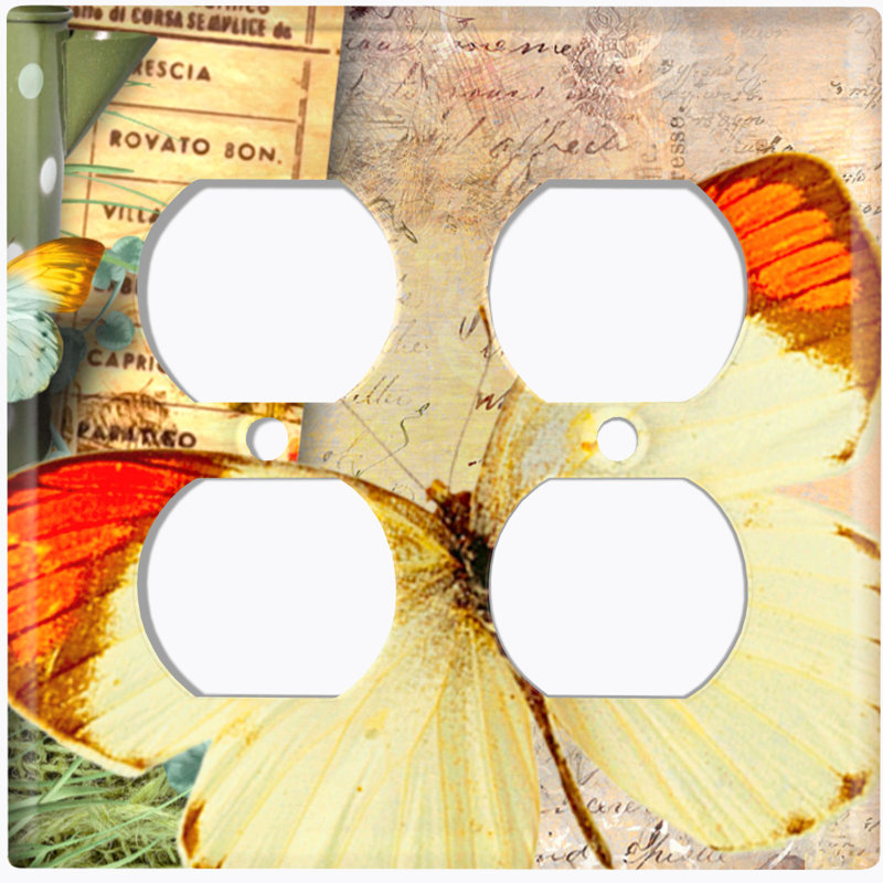 Metal Light Switch Plate Outlet Cover (Butterfly Apple Leaves Letter  - Single Toggle)