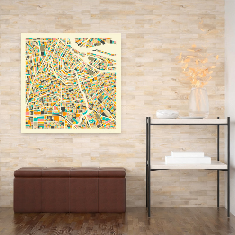 «Colorful Amsterdam Map Abstract Colorful Geometric Architecture City», reproduction d'art murale, 48" H x 48" W