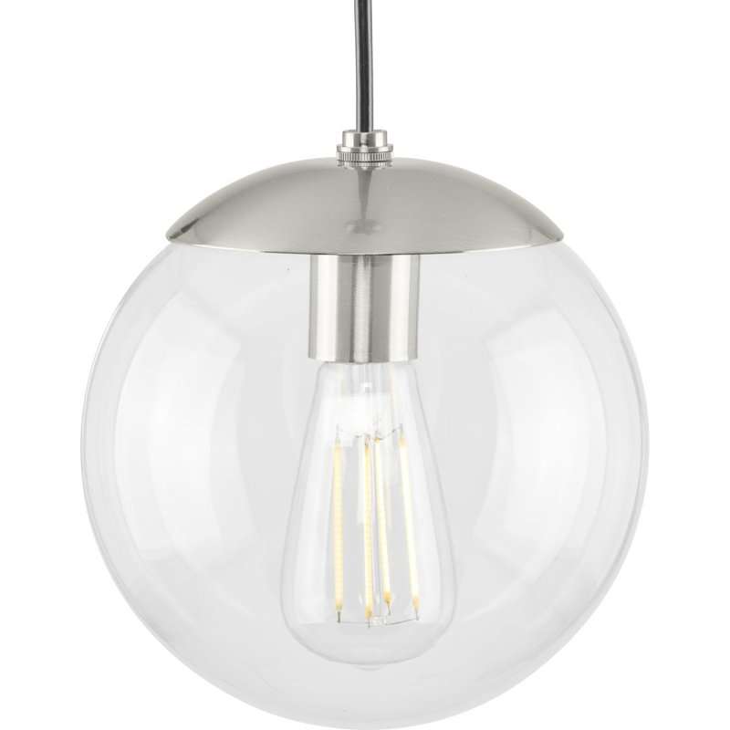 Luminaire suspendu en forme de globe à 1 lumière Chanie, Nickel brossé, H 8,75 po x l 8 po x P 8 po