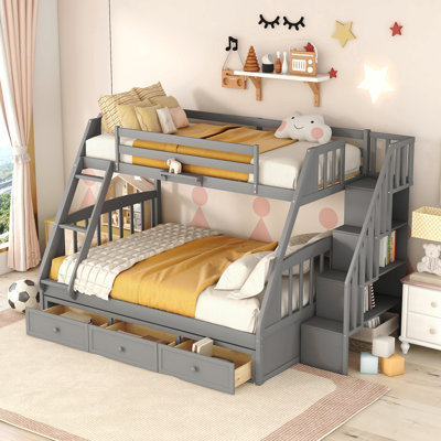 Twin-Over-Full Bunk Bed With Drawers，Ladder And Storage Staircase