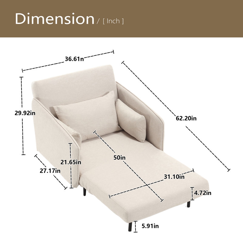 Canapé multifonctionnel réglable, méridienne convertible et lit d'invité, Beige