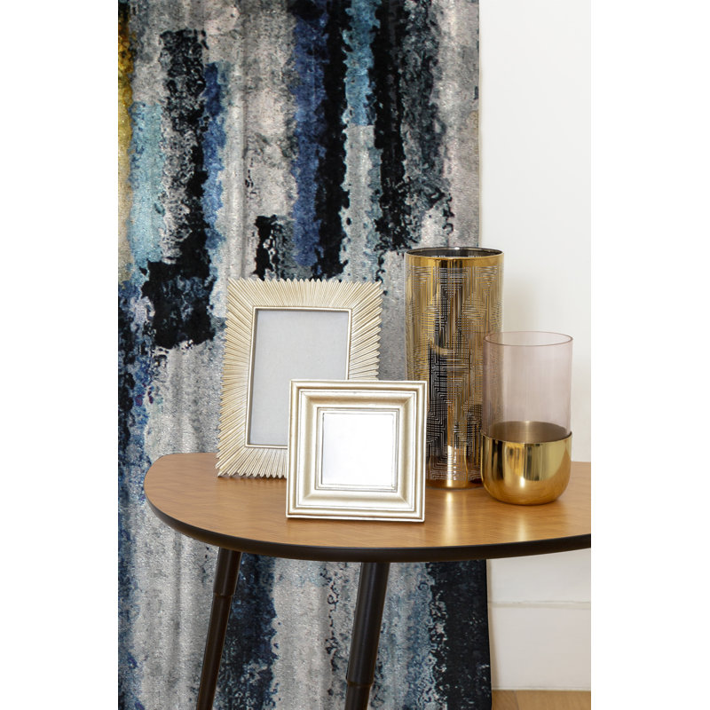 Liv Blackout Curtains / Drapes Pair, Width 116 x Drop 137cm, Blue/Black/Yellow