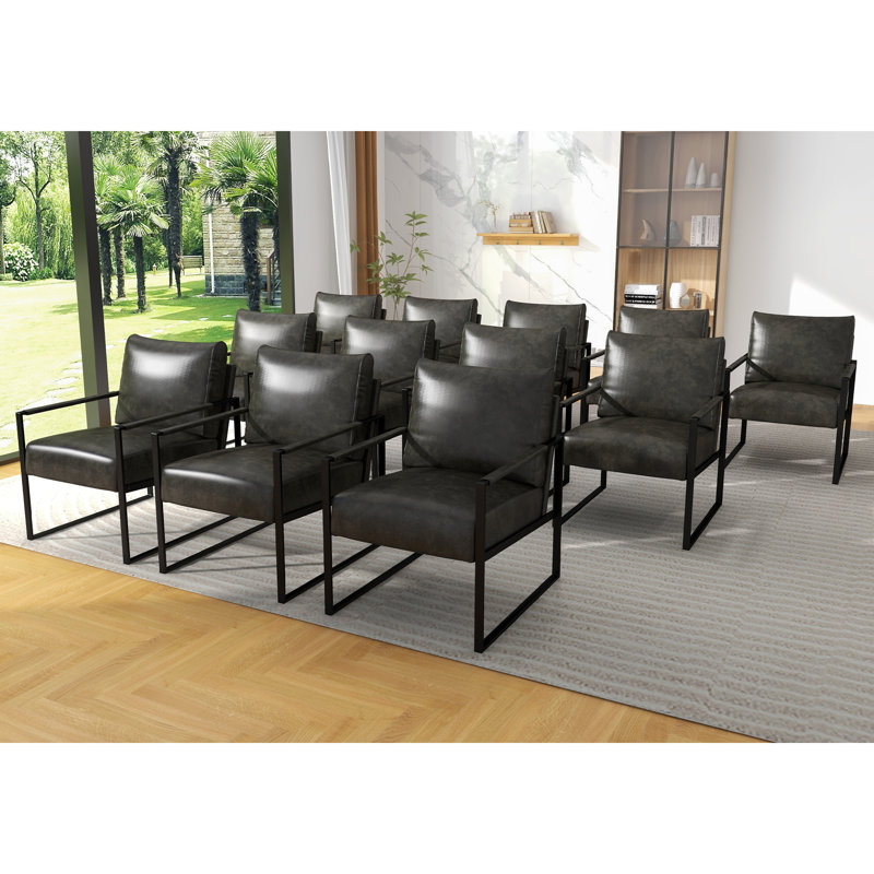 24.6'' W Soft Vegan Leather Accent Chair, Dark Gray Faux Leather
