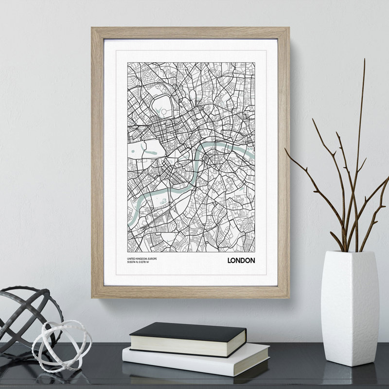 Map London UK - Framed Print, Oak, 36cm H x 27cm W x 2cm D