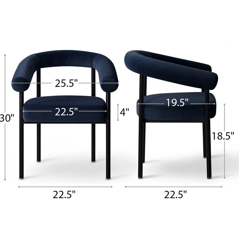 Chaise rembourrée moderne avec accoudoirs courbés, Bleu