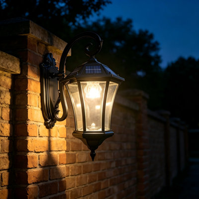 Matte Black Solar Powered Outdoor Wall Lantern