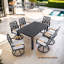Ensemble de salle à manger 7 pièces en aluminium pour patio - 6 chaises berçantes pivotantes avec table rectangulaire avec trou pour parasol, brun bourbon