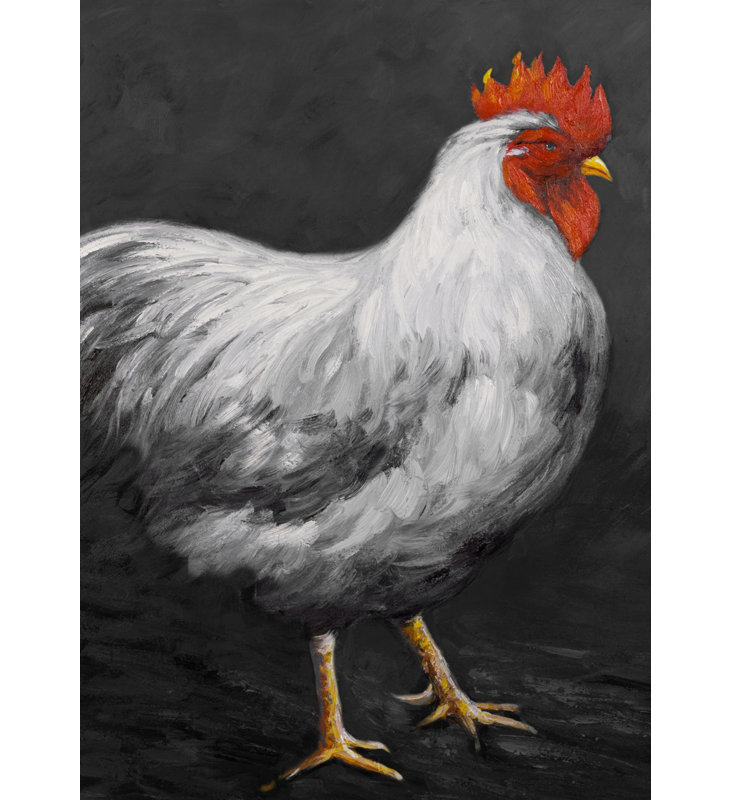Grey Rooster 2 - Farm Animals Framed Canvas Home Decor