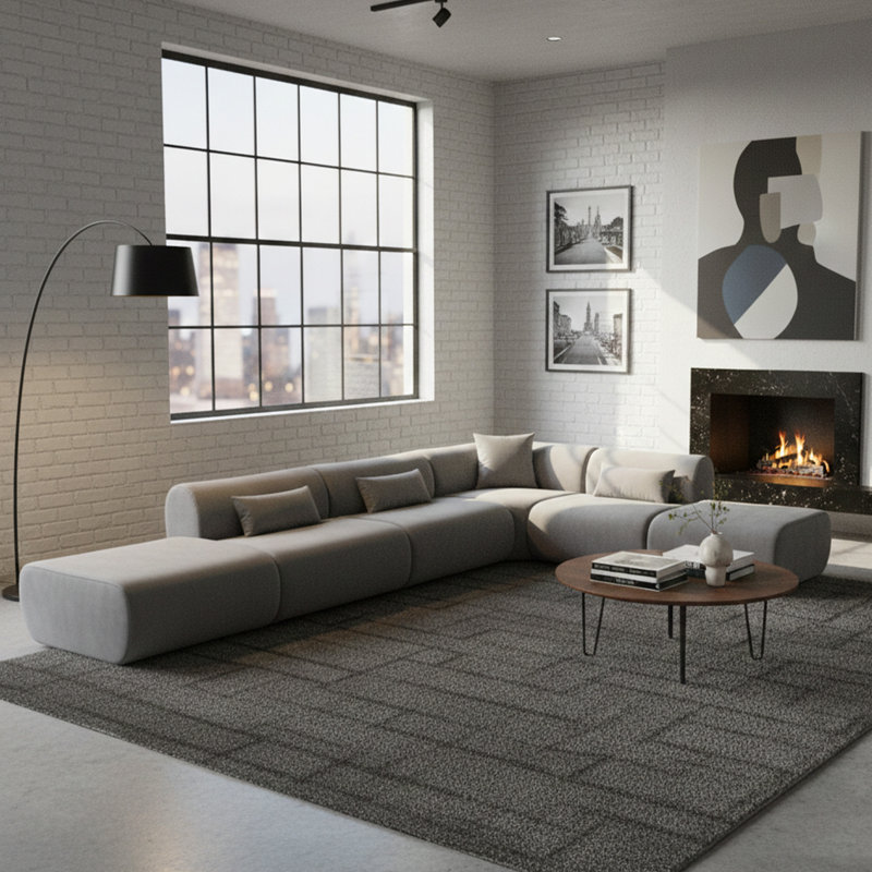 Canapé modulaire en forme de L de la collection Vivienne, Velours gris velours