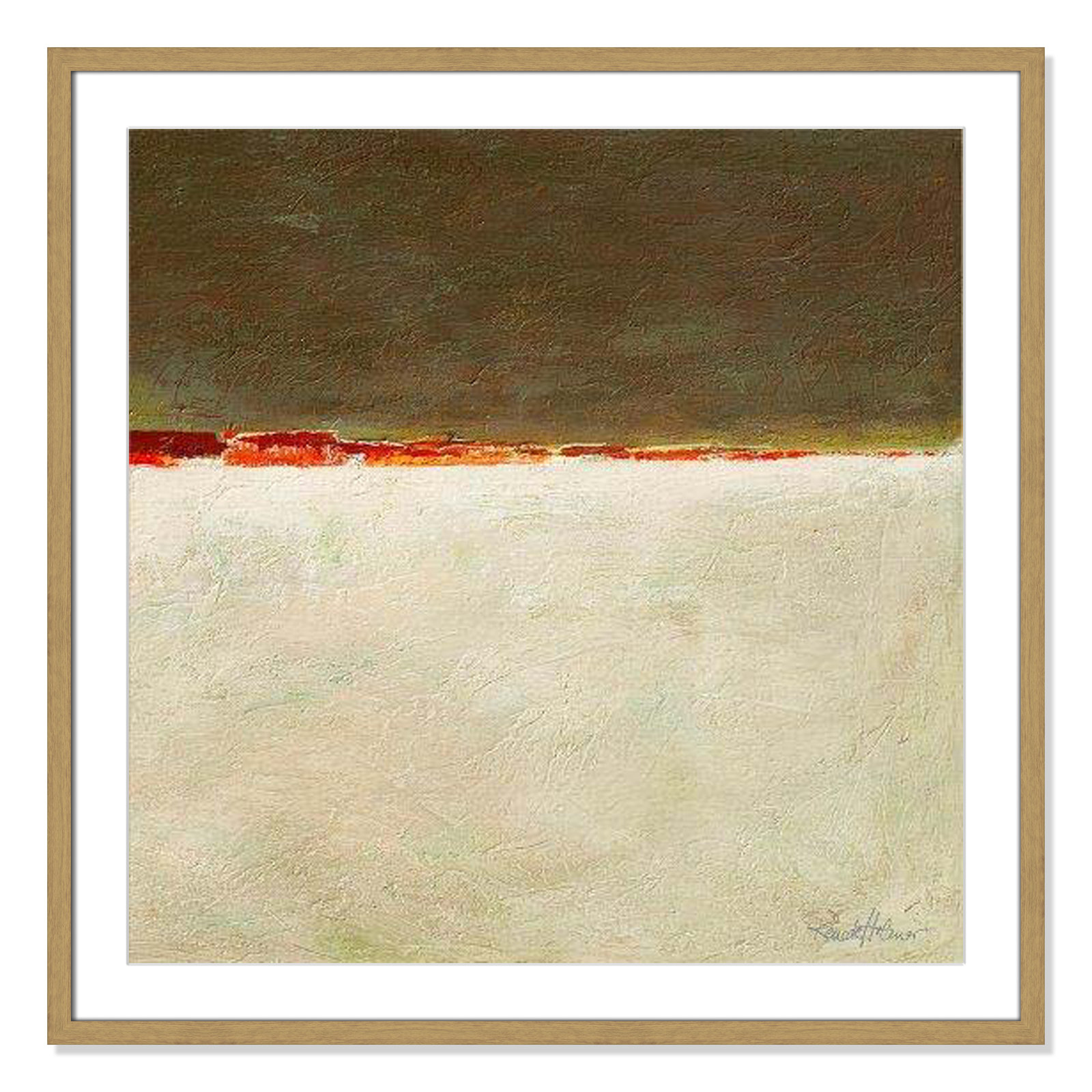 Orange Horizon I by Renate Holzner - Print, 32" H x 32" W x 0.75" D, Natural Framed