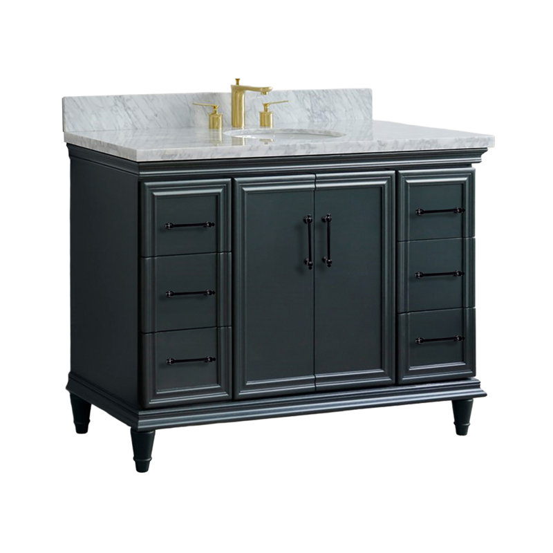 Meuble-lavabo simple en granite et lavabo ovale, 49", Marbre de Carrare blanc
