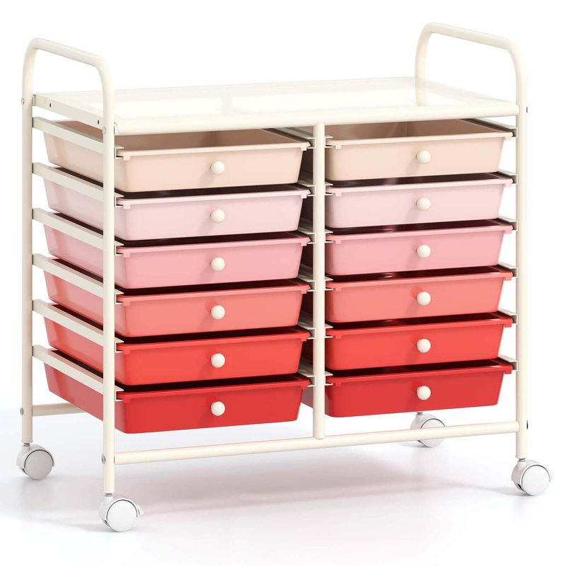 12 bacs de rangement à roulettes, Argent / dégradé rose