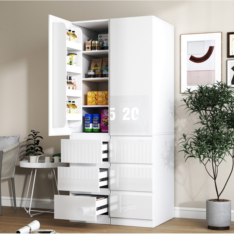 Armoire de rangement pour garde-manger, garde-manger avec portes, tablettes et tiroirs