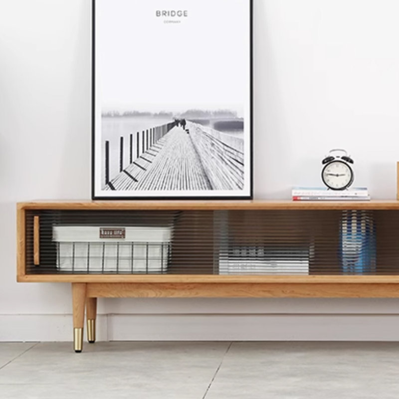 Meuble télé simple en bois massif de style rétro, Burlywood, 78.74"