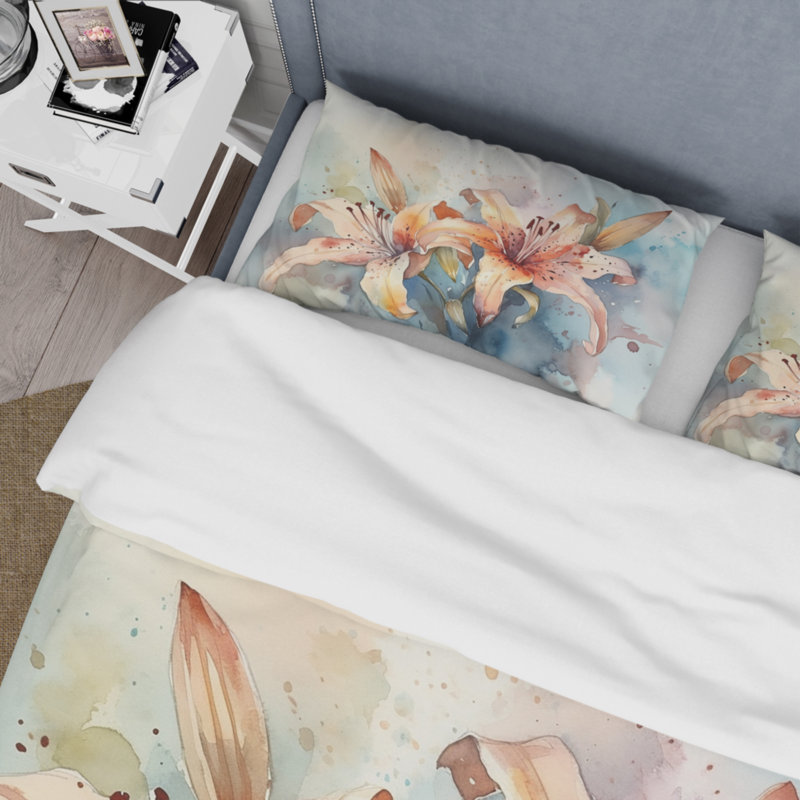 Ensemble de housse de couette orange Lily Symphony I Bedding, Housse de couette pour grand lit et 2 taies décor