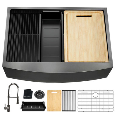 33X22 Inch Stainless Steel Single Bowl Sink With Faucet And Strainer Drain Workstation Sound Guard Coating
