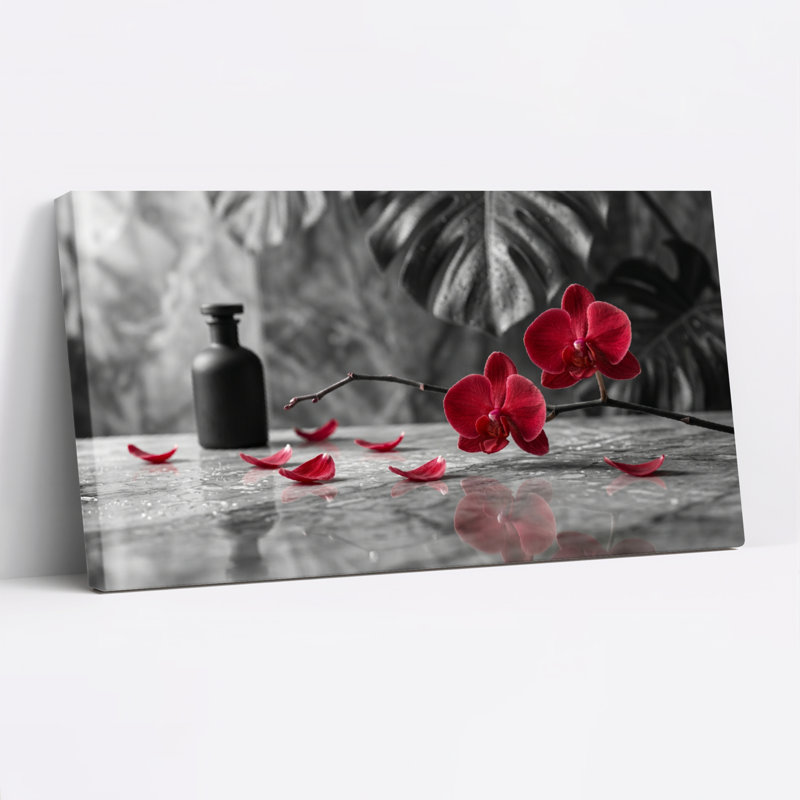 Orchidée rouge, reproduction d'art sur toile, ensemble de 1, 48“W x 24”H, Toile tendue