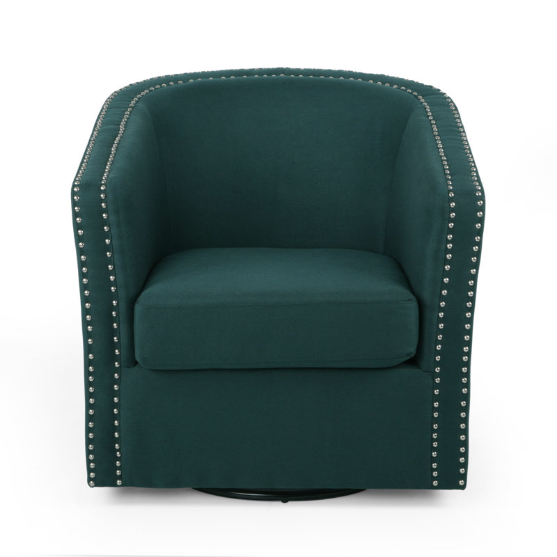 Aajaylah Upholstered Swivel Barrel Chair, Green Fabric Duplicate