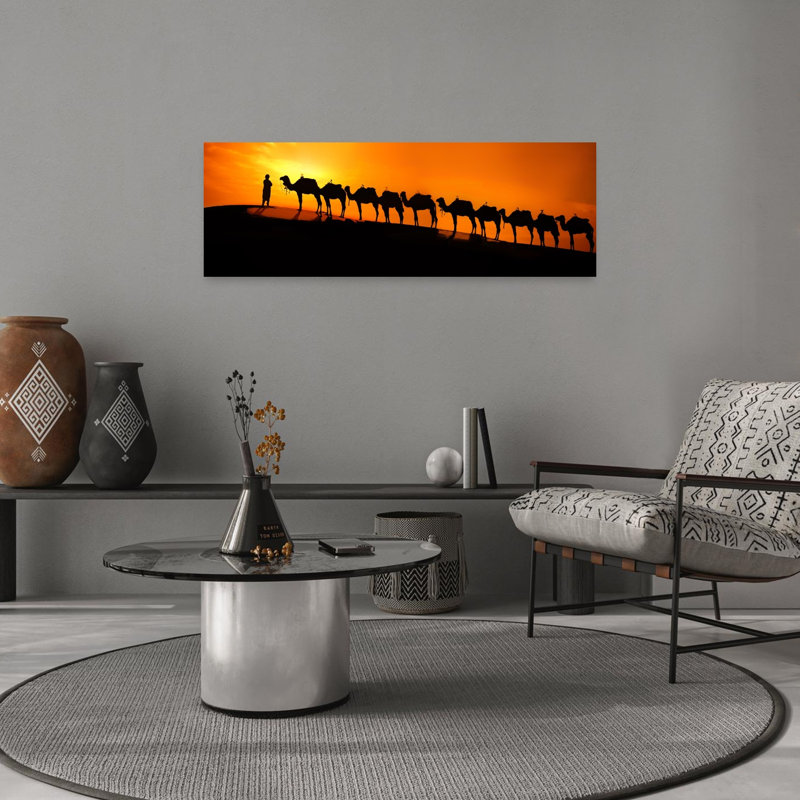 Golden Hour Camel Caravan by Moris Raskin - Wrapped Canvas Panoramic Print, 91.44 cm H x 30.48 cm W