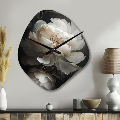 Lebouef Peony Flower III - Nebula Shape White Wall Clock - Unique Shape