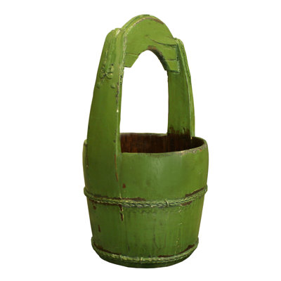 Vintage seau rond avec manche en bois