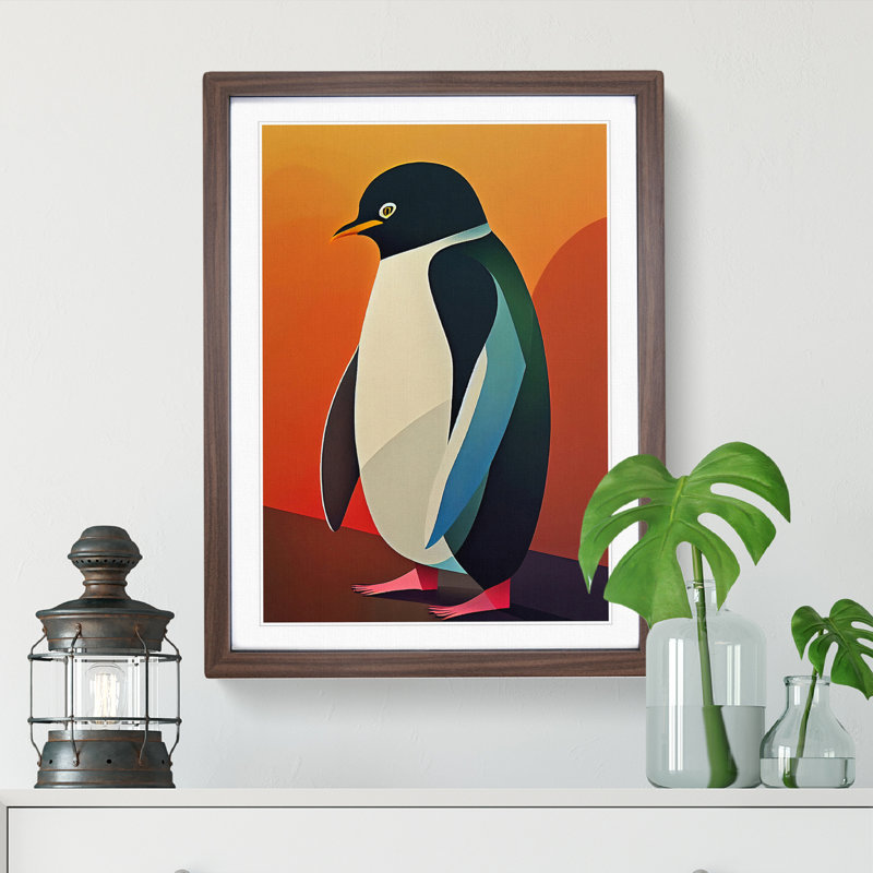Perfect Penguin Abstract - Wall Art, 64cm H x 46cm W x 2cm D, Walnut