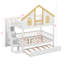 Lit superposé House avec escalier et lit gigogne, structure de lit superposé en bois massif avec rangement-123262636