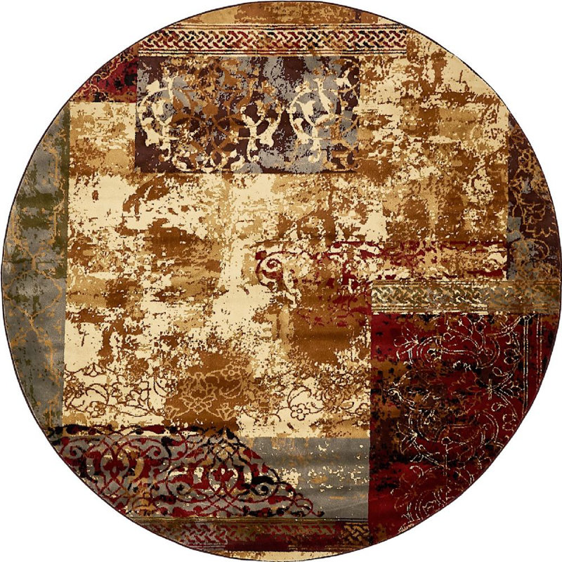 Tapis beige tissé à la machine Adetomiwa, Rond 8 pi