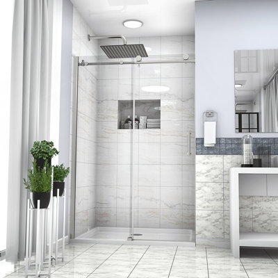 Durable 48X76 Inch Single Sliding Bypass Shower Enclosure, 5/16 In. Tempered Glass For Modern Bathrooms