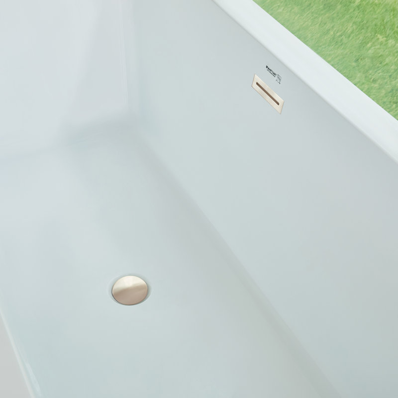 67" x 32" Freestanding Soaking Acrylic Bathtub, White/Brushed Nickel