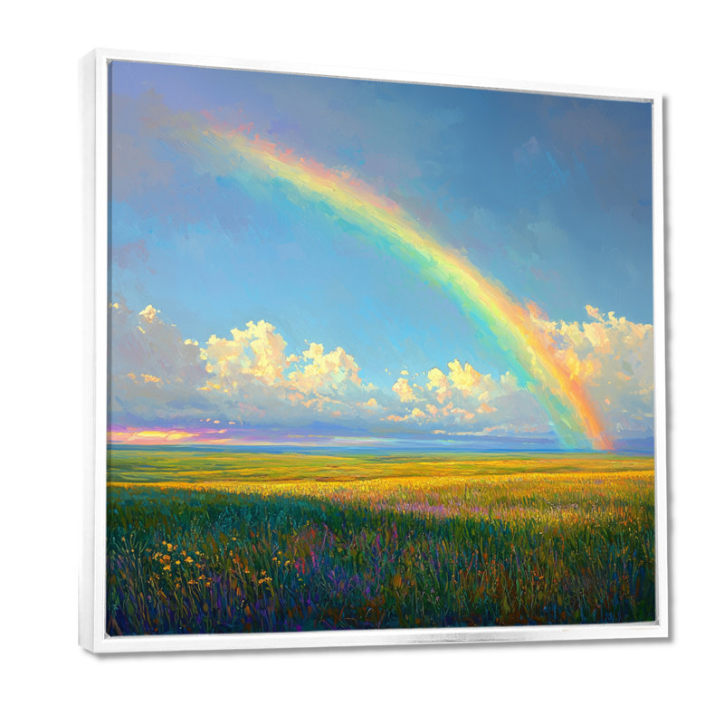 Rainbow Over The Windy Plains II - art mural arc-en-ciel pour le salon, H 16 po x l 16 po, Impression encadrée flottante