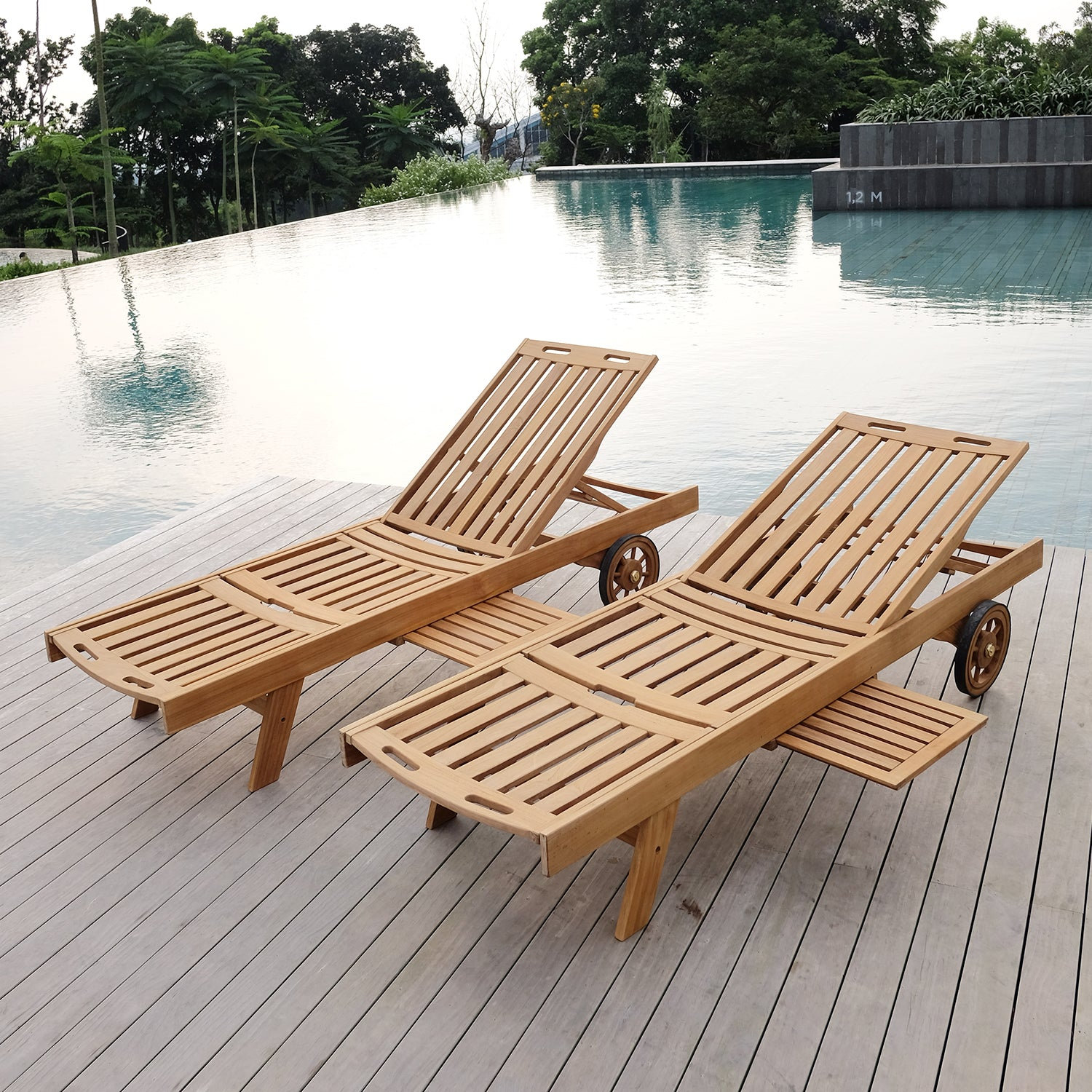 Summerton 28.5'' Outdoor Teak Chaise Lounge, Beige