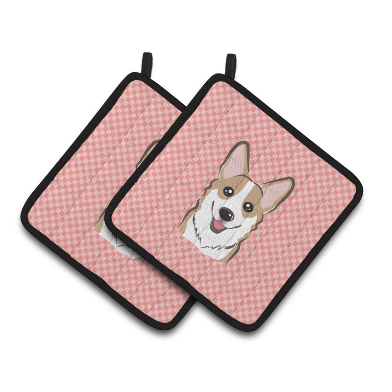 Caroline's Treasures Checkerboard Checkered Polyester Potholder Set, Pink / Cream